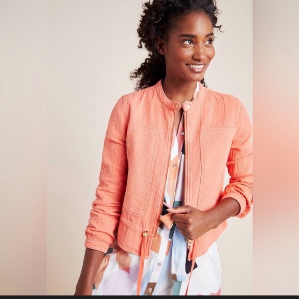 Anthropologie Woman’s Coral Colored‎ Joyce Textured Moto Jacket Small
